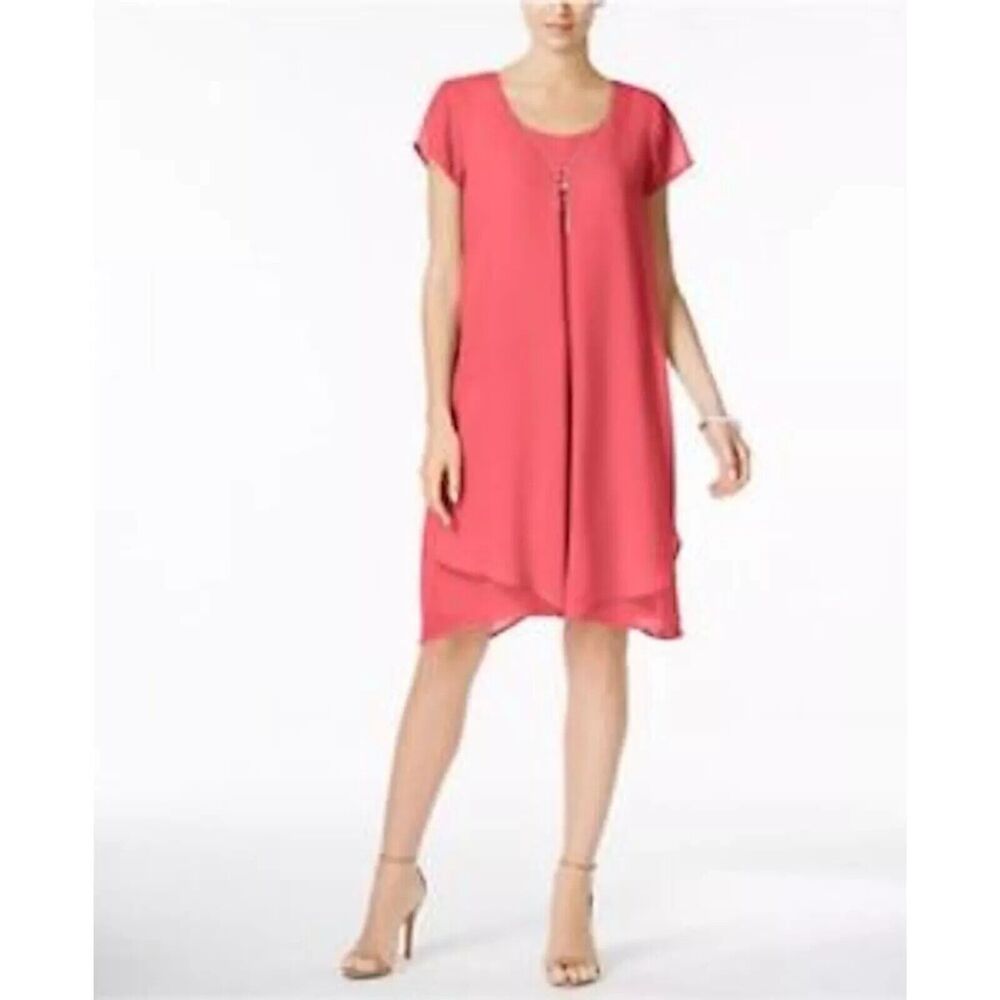 Women Pink Inverted-Pleat Chiffon Tunic Dress Petite M NY Collection